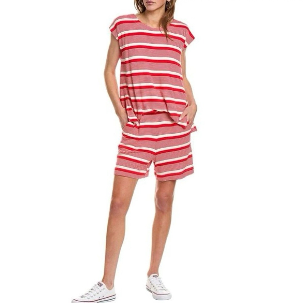 Cabi #6220 Leisure Playsuit Shorts Romper Top Red White Size M Preppy Sporty